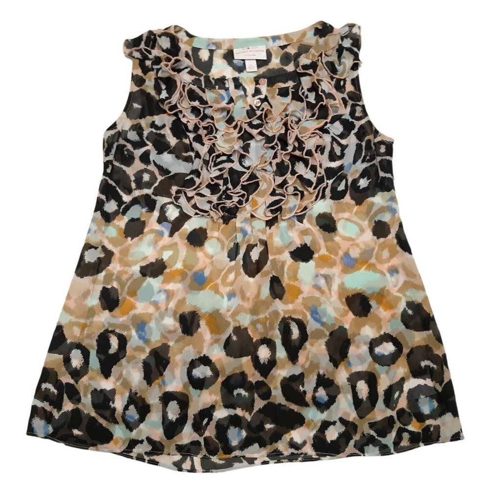 Matthew Williamson Blouse Boho Womens Small Black Animal Print Ruffle Top